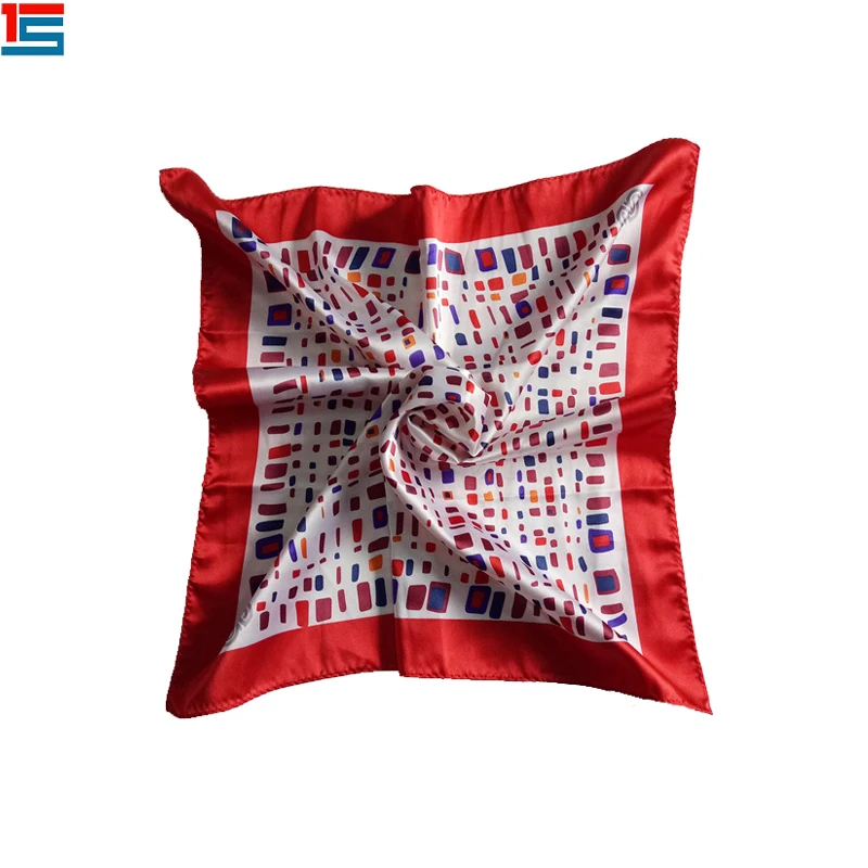 Custom Printed Satin Red And Orange Square Bandana For Fashion Piece