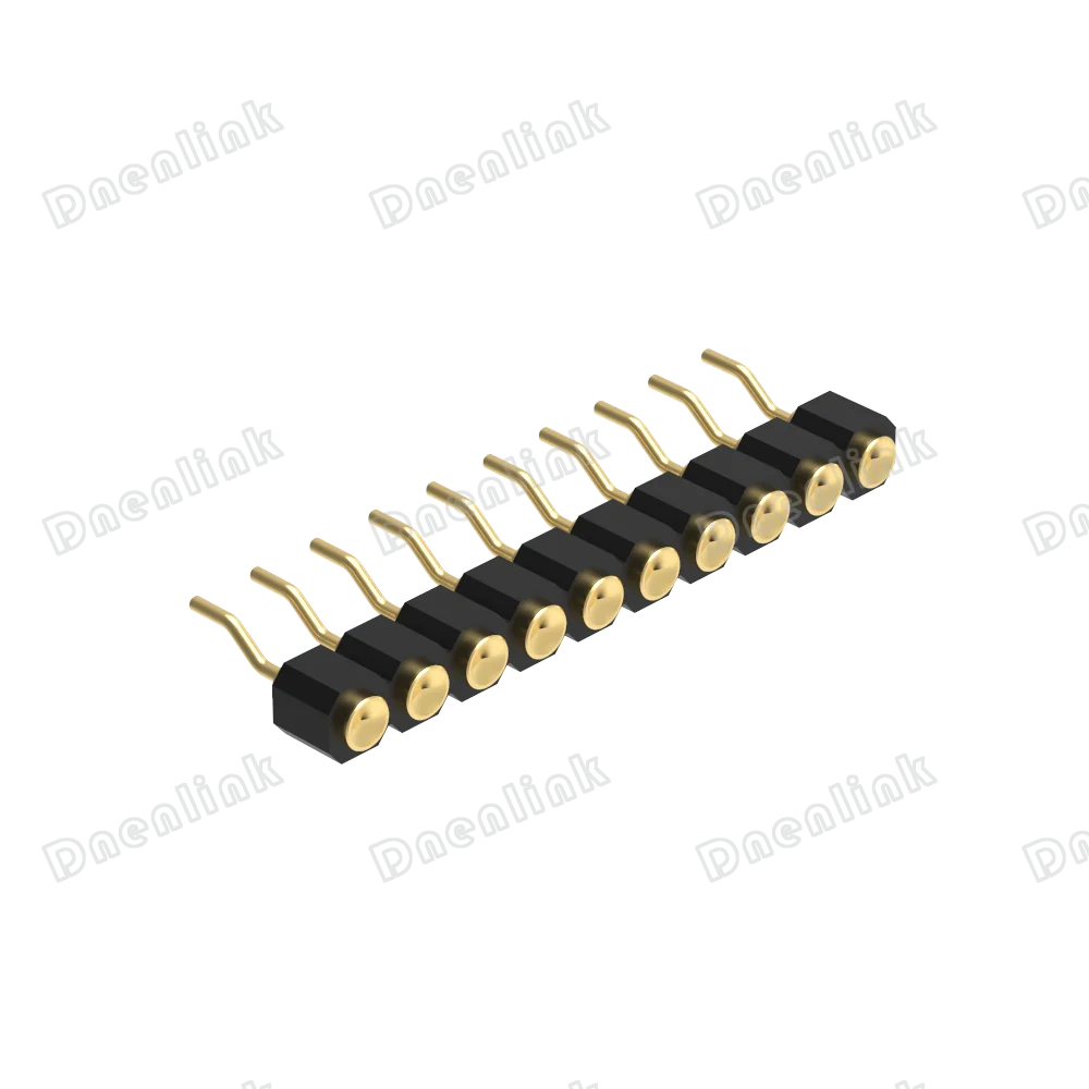 Dnenlink 2.54mm pitch Single Row H2.5mm Concave contact  Right Angle Female Header DIP type PogoPin header