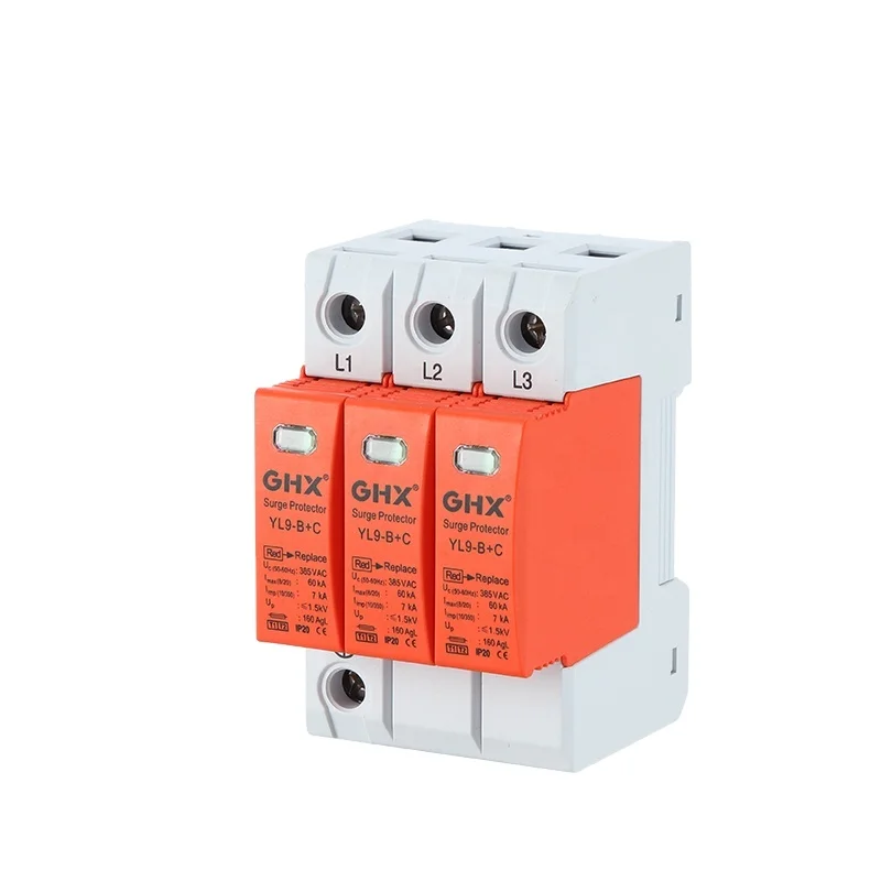 GHX New design  CE   Surge Protector 3 phase T1+T2  lightning arrester surge protective device
