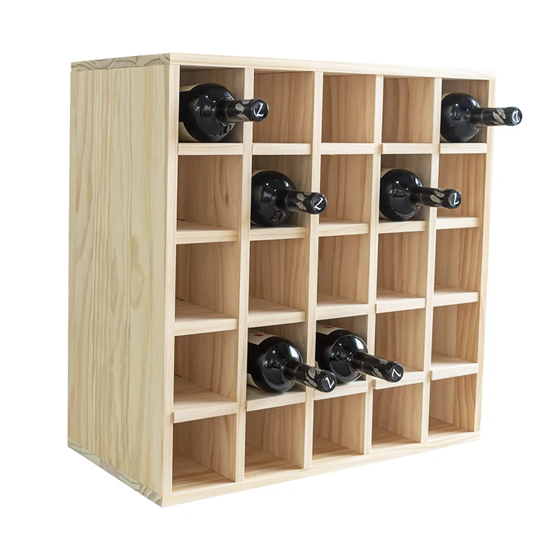 25-Bottle Solid Wood Wine Rack  5-Tier Display Wine Storage Shelves with Tabletop for Cellar Kitchen Bar