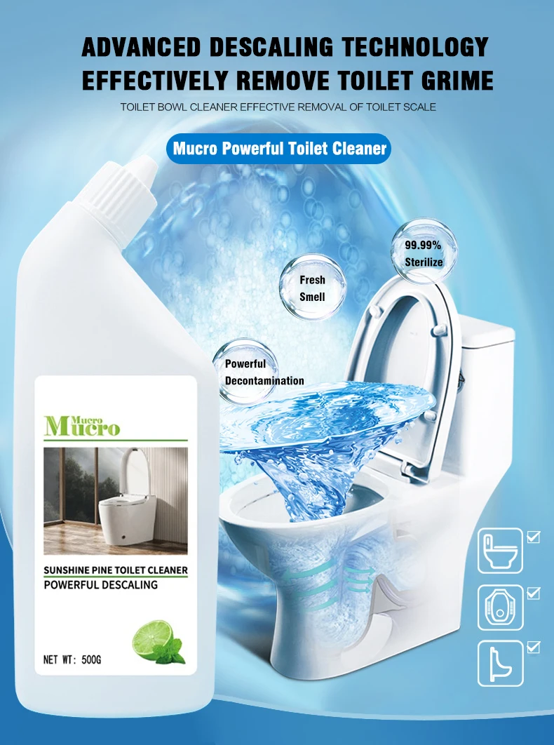 Clinging Bleach Gel Toilet Blue Liquid Toilet Cleaner Sheet Powder Pine Dissolving Limescale Clean Toilet Cleaner Bottle 500ml