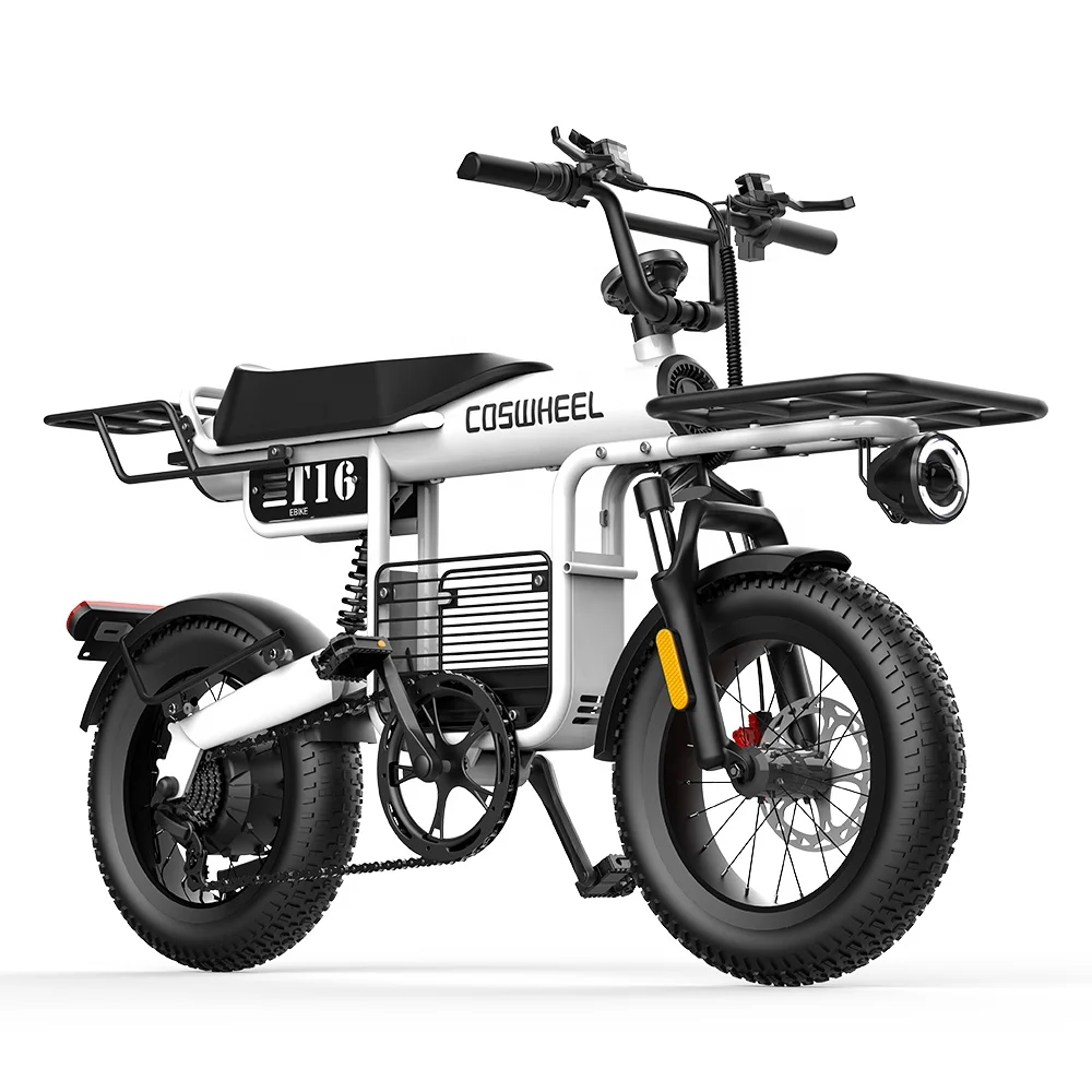 Coswheel T16 1000W Ebike Full Suspension E-Bicycle Covered Hybrid Road  Mountain Dirt City E-Bike 16 inch Fat Tire Electric Bike