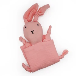 100% Cotton Muslin Teething Cloths Towel Bunny Soothing Baby Security Blanket Toy Set