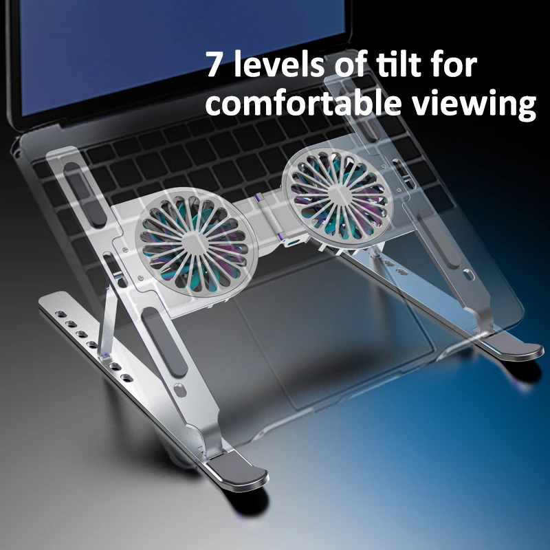 New Arrivals Computer Riser Tablet Stand Ergonomic 7 Level Adjustable Foldable Portable Aluminium Laptop Cooling Pads With Fan