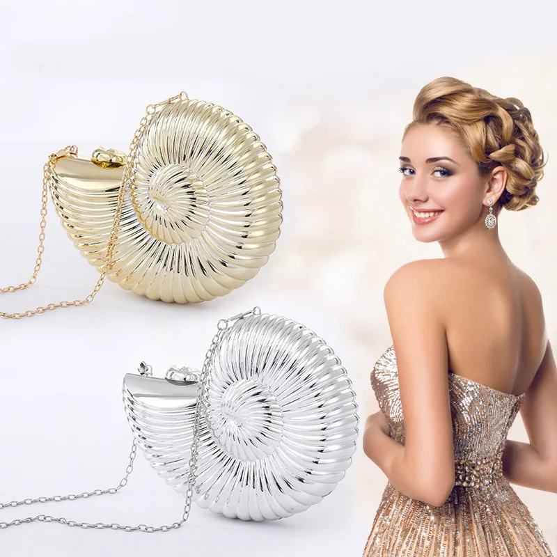 Luxury Golden Silver Conch Acrylic Hard Clutch Hand Bags & Cases Sling Chains Evening Party Bag for Women