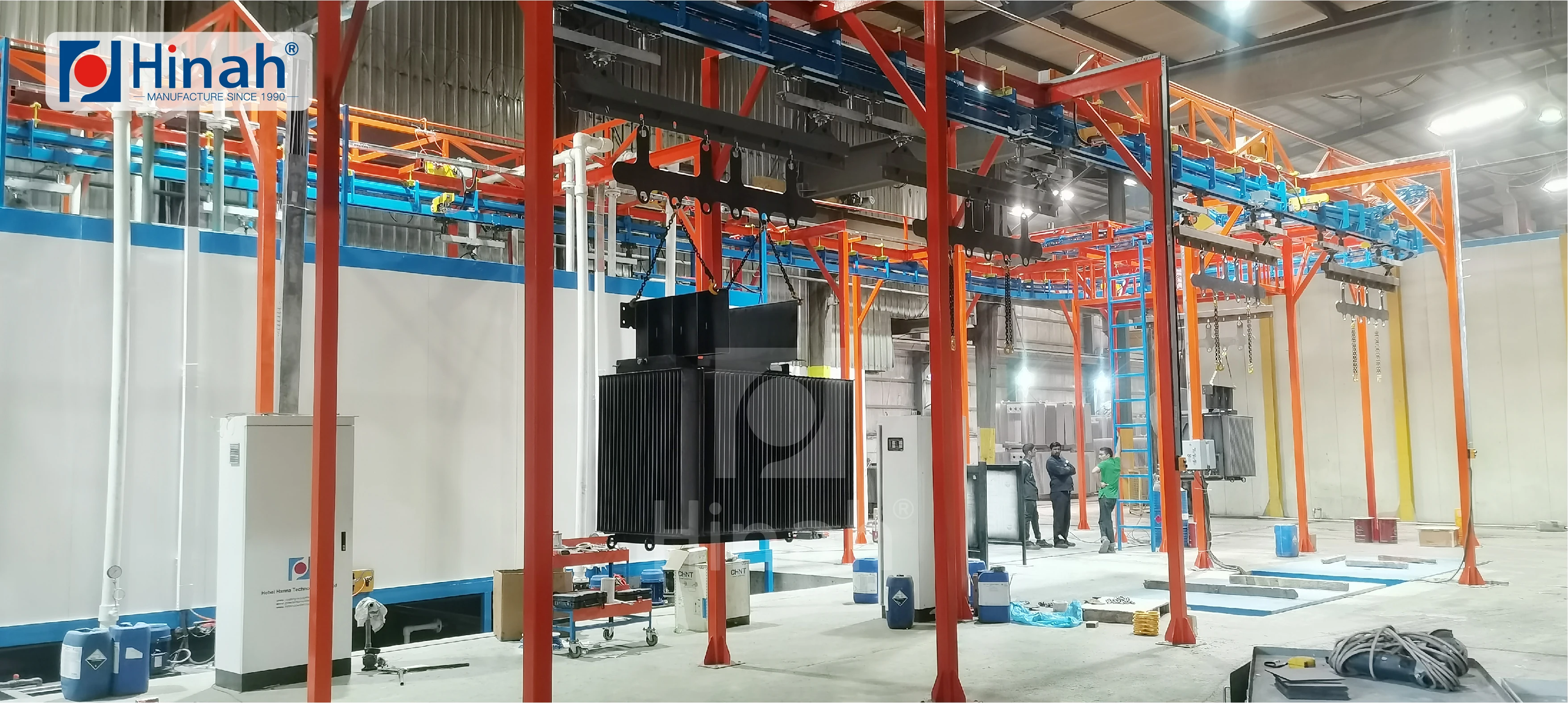 Full automated power and free conveyor powder coating painting line for industrial  transformers-1500kg