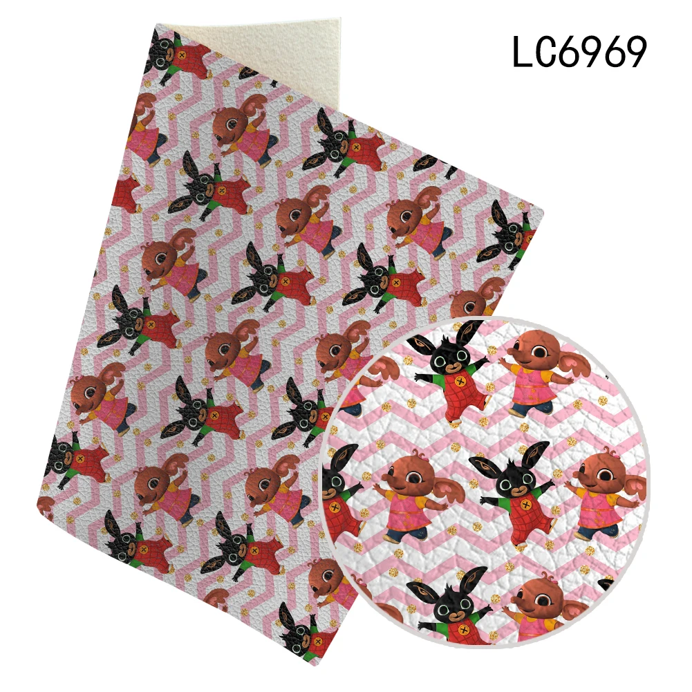 30*136 Cartoon character Litchi synthetic print faux leather Fabric designer for hair bow straps supplies materials