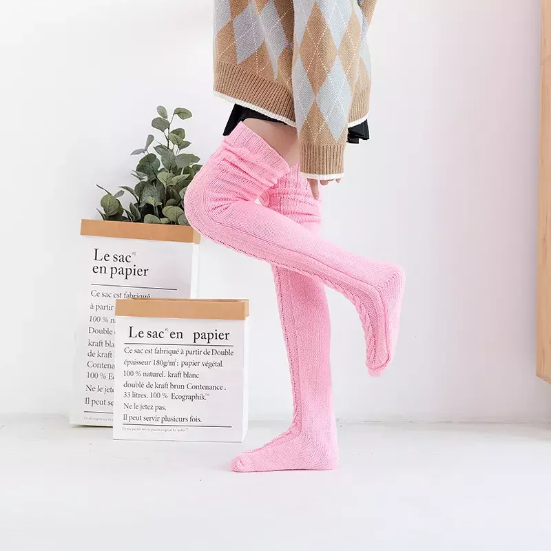 2024 Winter Thick Loose Knee High Solid Winter Warm Stocking Women Custom Soft Long Leg Warmer Socks