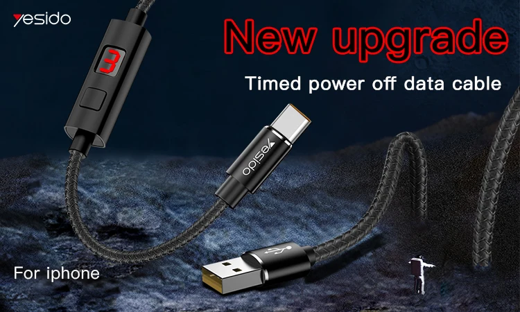 
Yesido Wholesale Data Cable Line Nylon Braided Intelligent Timing Cut Off Usb Charging Cable For Iphone 