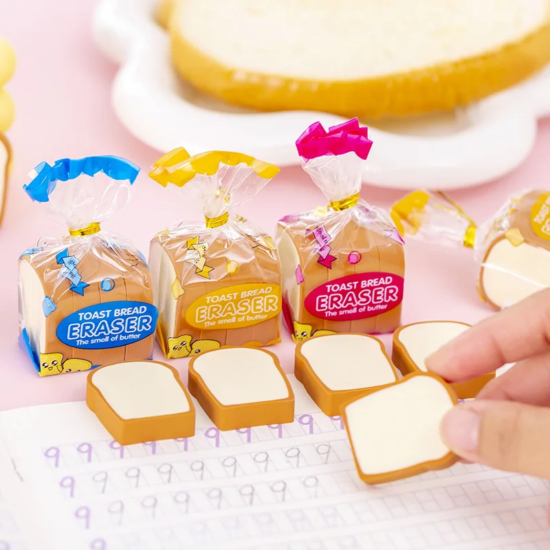 4pcs/set Kawaii Food Eraser Creative Cute Toast Pencil Eraser Bread Stationery  for Kids School Supplies Toast Bread Rubber