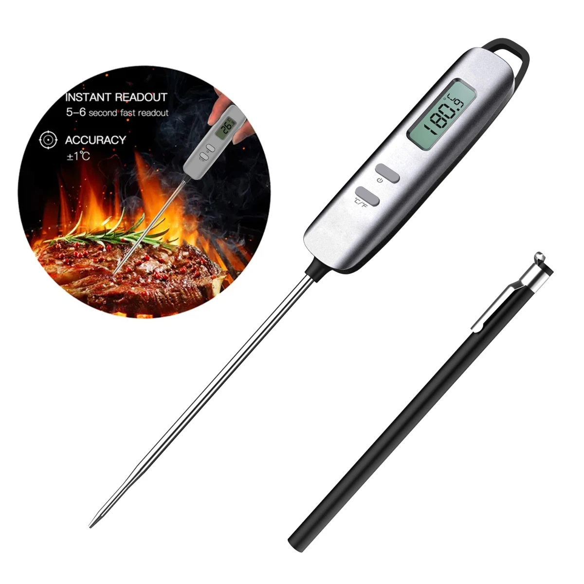 Bbq truly digital meat probe logo custom battery instant read for grilling and cooking thermometer