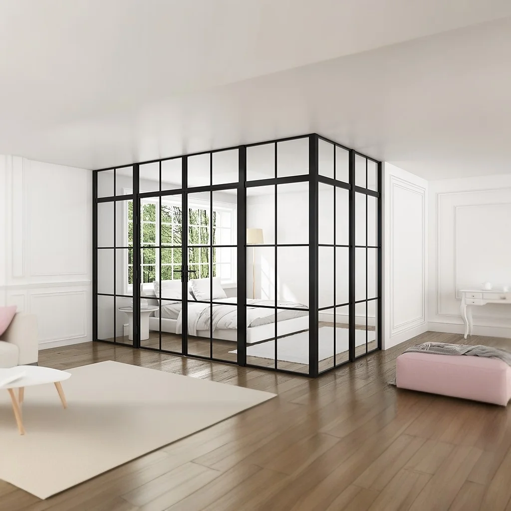 Oumeiga drawing room glass wall partition door between living room and bedroom