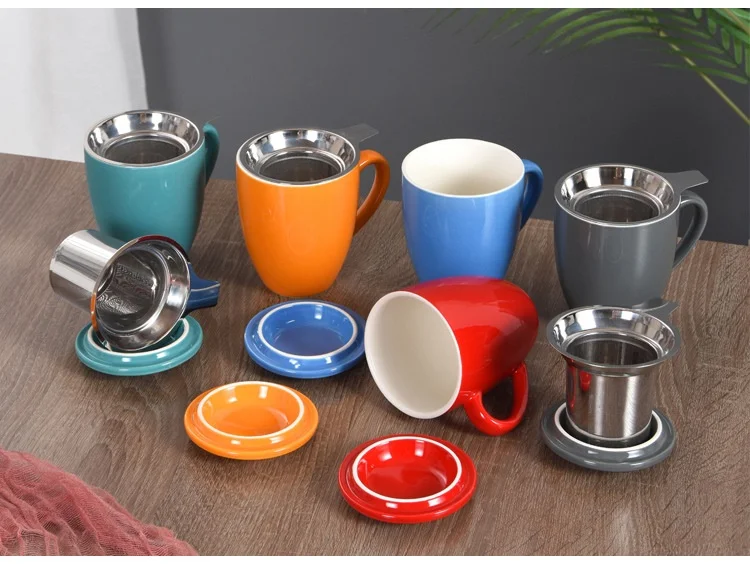Large 16oz Ceramic Tea Mug with Infuser Lid Single Cup for Loose Tea Brewing 500ml Capacity for Coffee Set Teaware Steeping Cups