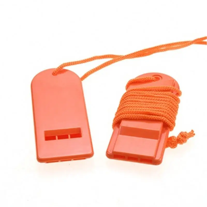 Manufacturer direct sale spot orange plastic flat whistle with rope triatonic life whistle referee whistle R1052