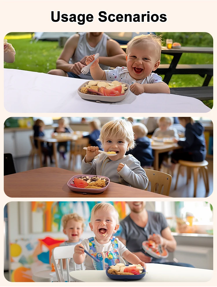 Customized Eco Friendly Non Toxic Food Feeding Set Strong Suction Square Silicone Baby Suction Plate Tableware Kids Dishes Plate