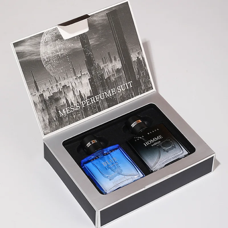 High Quality Custom Folding Perfume Gift Set Box Rectangle Shape with Gold Foil Embossing and Paper Card Insert Flat Shipping