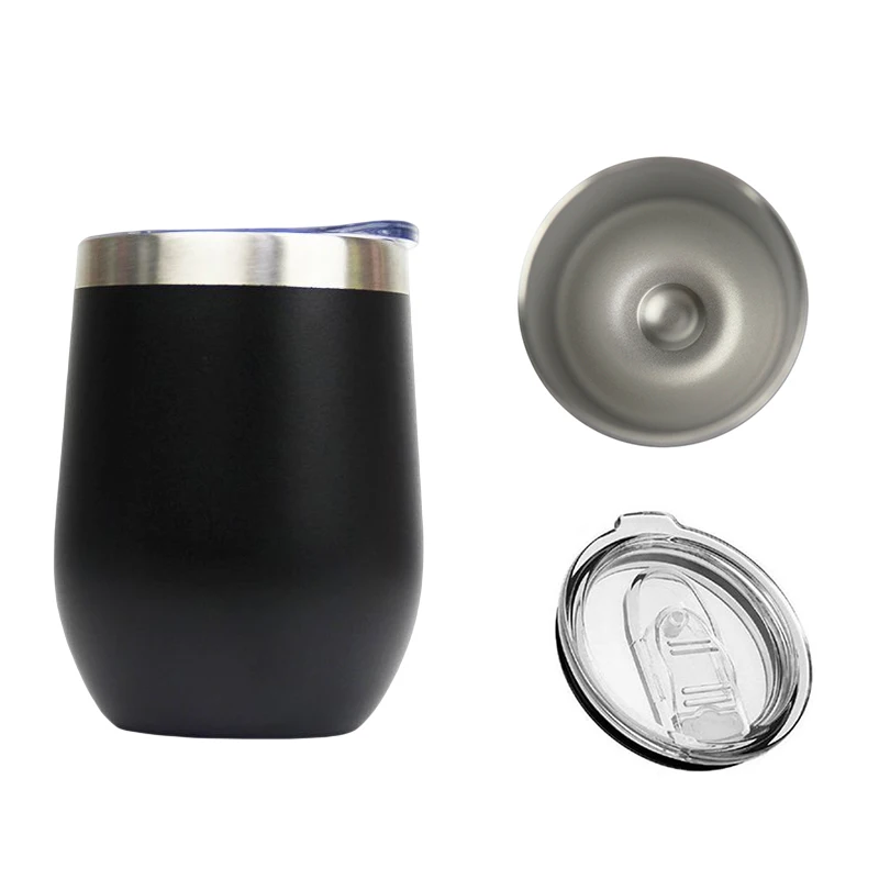 12oz Wine Tumbler Stainless Steel Double Walled Eggshell Tumbler Stemless Insulated 12 oz Champagne Tumbler Cup with Lids