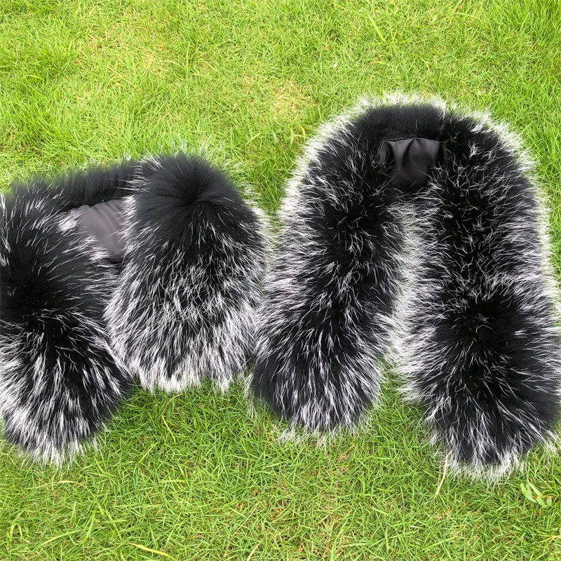 
Real Raccoon Fur Women Scarves Winter Coat Female Neck Long Warm Genuine 100% Natural Jacket Fur Collar 