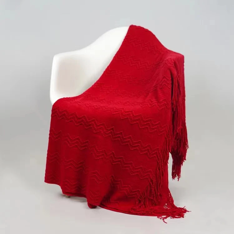 Fashion home decoraction 100% acylic soft sofa throw knitted blankets tassel baby
