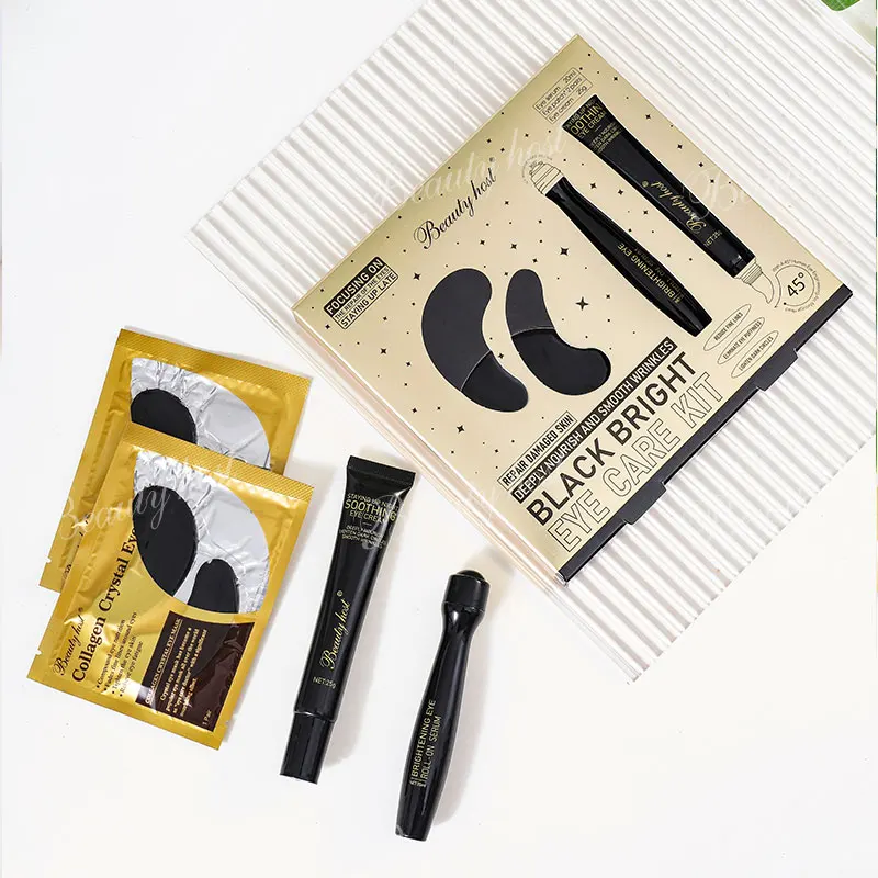Beauty Set Gift Cosmetics Eye Skin Care Kit Collagen Eye Mask, Roll-on Eye Serum, Caviar Eye Cream for  Dark Circles