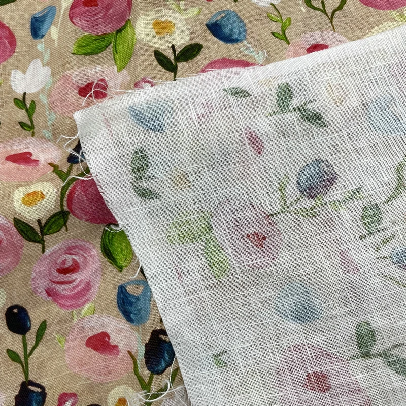 Wholesale 100% linen floral design spring flower print fabric for woman apparel