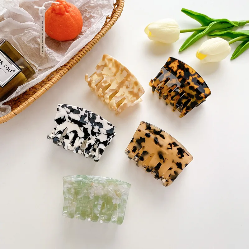 7 см черепаха квадратный коготь Заколки для волос для женщин, толстый ворс за дополнительную плату в французском стиле; Celluloid Леопардовый принт сильной фиксации заколки для волос