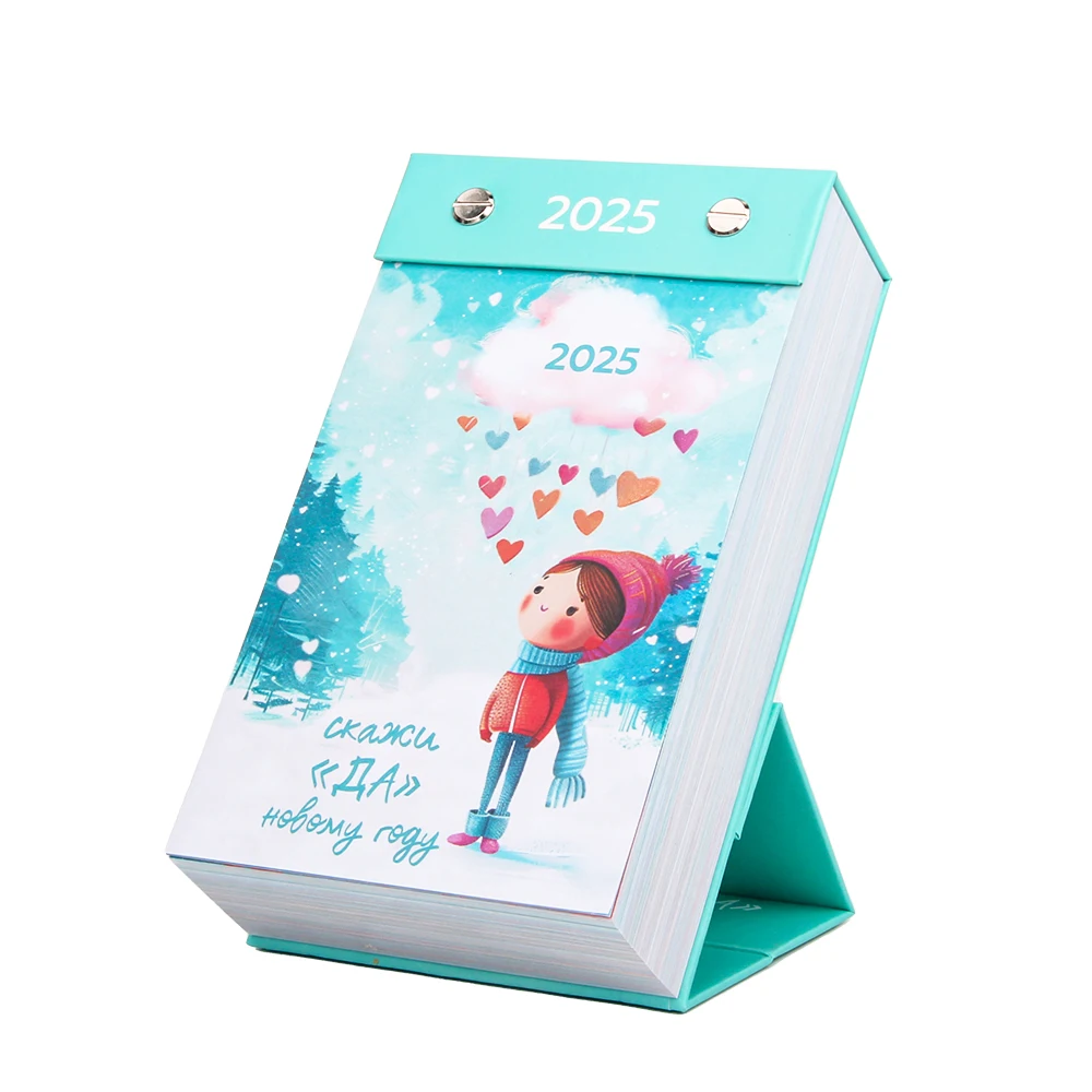 Promotional Custom Logo Printed Vertical Horizontal Spiral Wire Monthly Stand Flip Long Unique Table Desk Calendar 2025