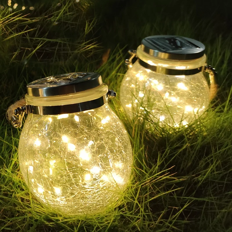 Hanging Glass Bottle Holiday Decorative Lights Outdoor Waterproof Mason Jar Fairy Lights Hot Selling Solar Powered Cracry Lights