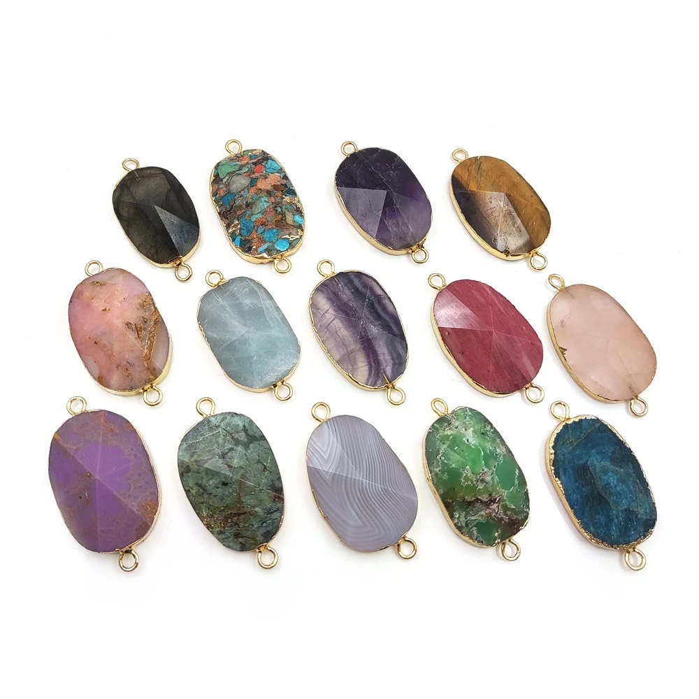 jewelry making supplies imperial jasper oval double bail pendant tiger eye blue lace agate faceted stone connector diy bracelet