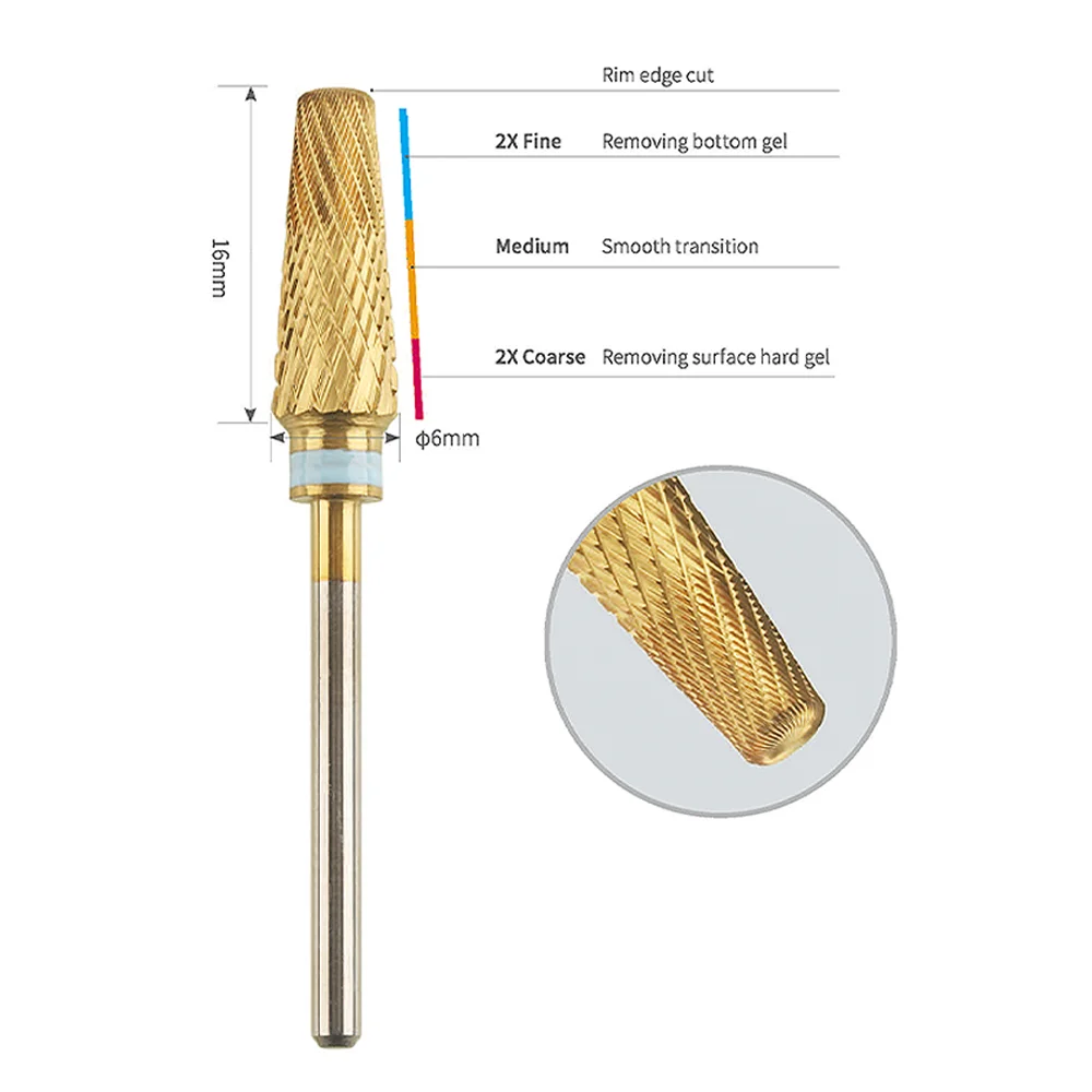 New Easy To Clean 5 in 1 Mixed Tapered Barrel tungsten 3 Way Acrylic Cuticle Carbide Bit Nail Drill