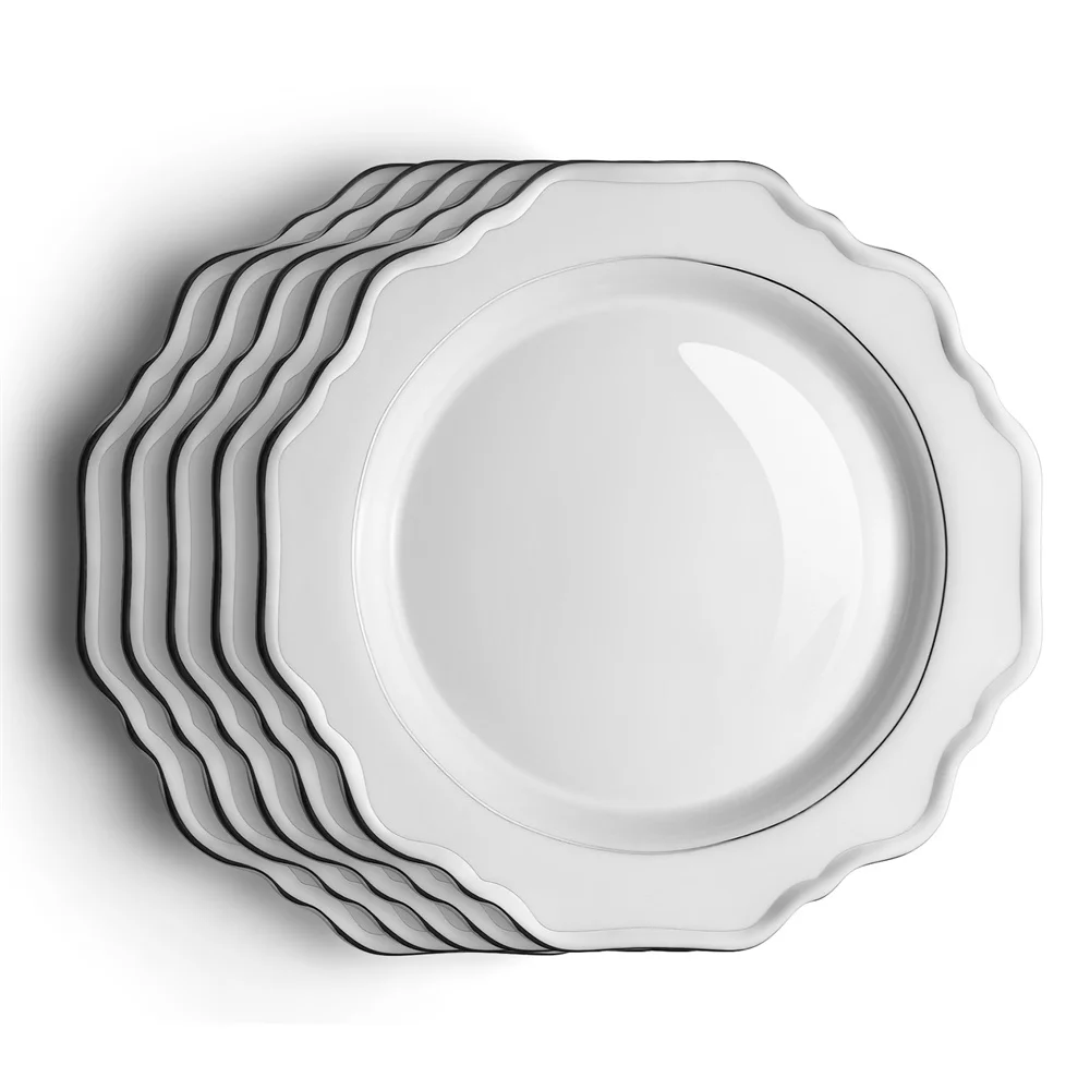 Wedding Bone china Sunflower Table Charger Plate Wholesale Luxury Restaurant Ceramic Irregular Decorative Dishes Set Gold Rim