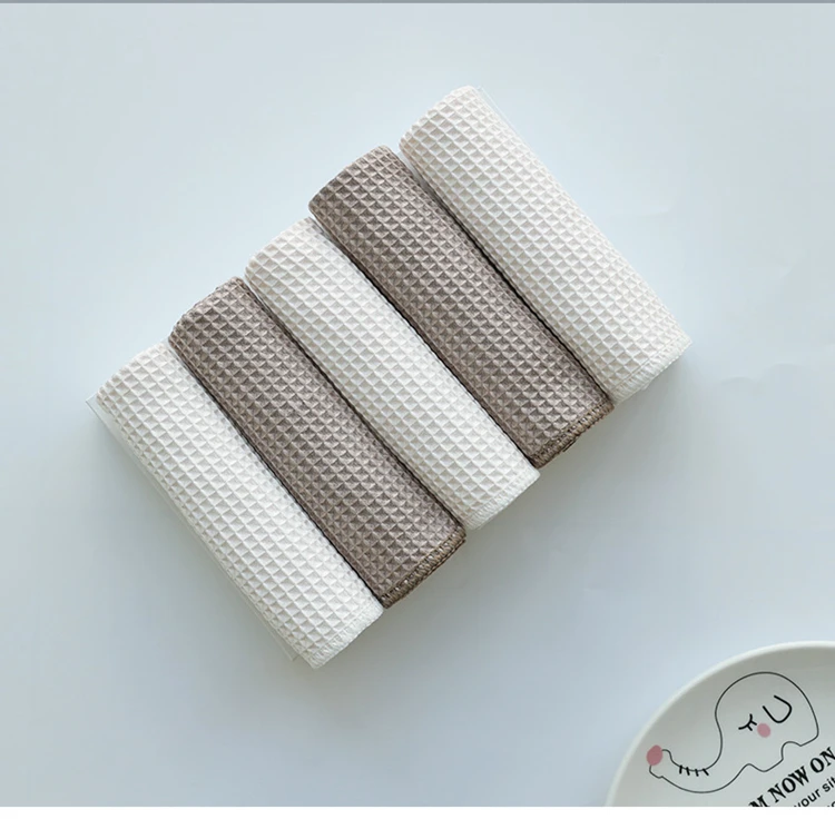 Microfiber kitchen napkin towels grey white dish cleaning towel super absorbent with lanyard