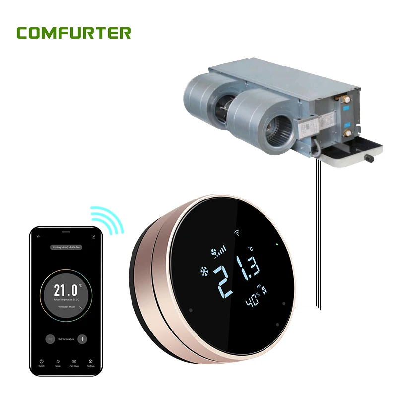 Comfurter Thermostat Fan Coil Temperature Controller for 2/4 Pipe Weekly Programmable Wifi Smart Air Conditioner Termostato