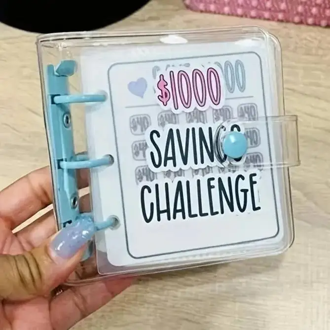 Creative $1000 Savings Challenge Binder Book with Envelope Durable Glossy PVC Christmas Gift Money Saving Challenge Stationery
