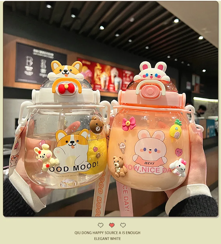 Bpa Free kids Clear Plastic Water Bottle With Straw Drinking Children Drink School Cute Giant Water Bottle For Kids