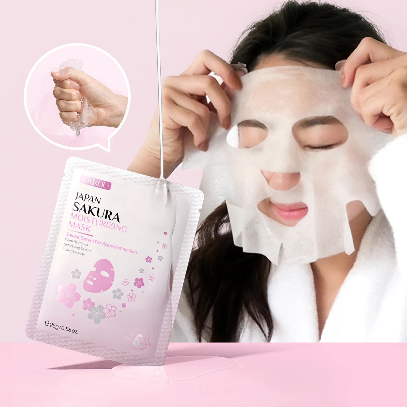 Японская увлажняющая маска LAIKOU Sakura Омолаживающая кожа глубокая гидратация Освежающая текстура ткань достаточно эссенция для лица