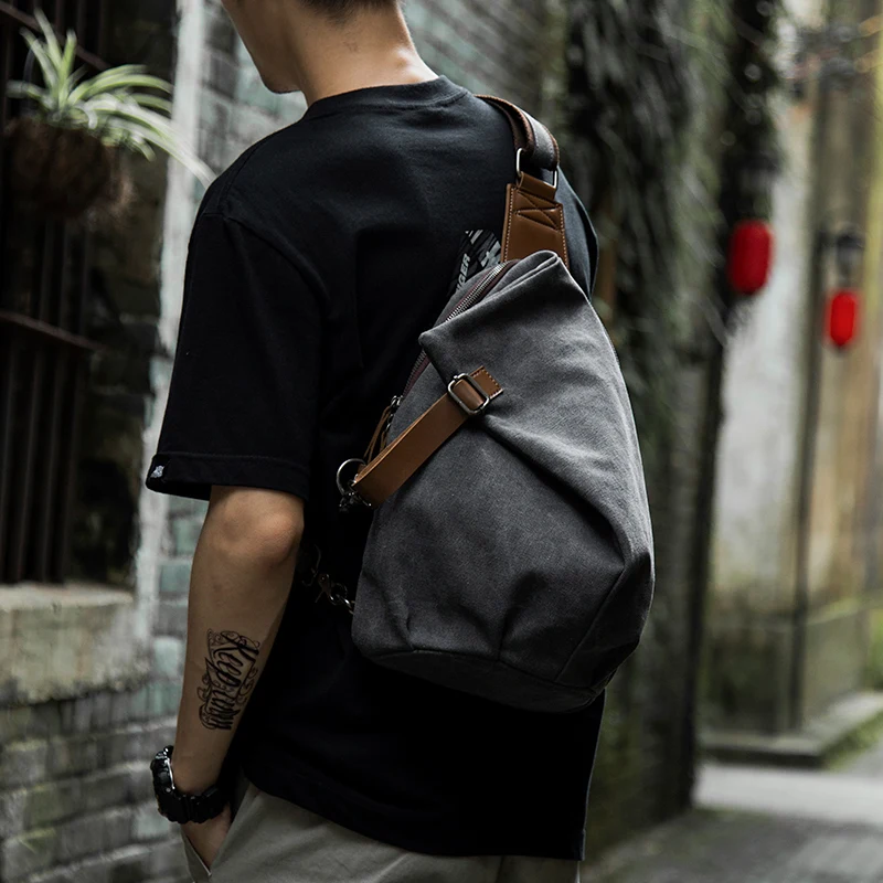 Canvas Outdoor Bags For Men Shoulder Crossbody Bag Walking Hiking Chest Sling Bags