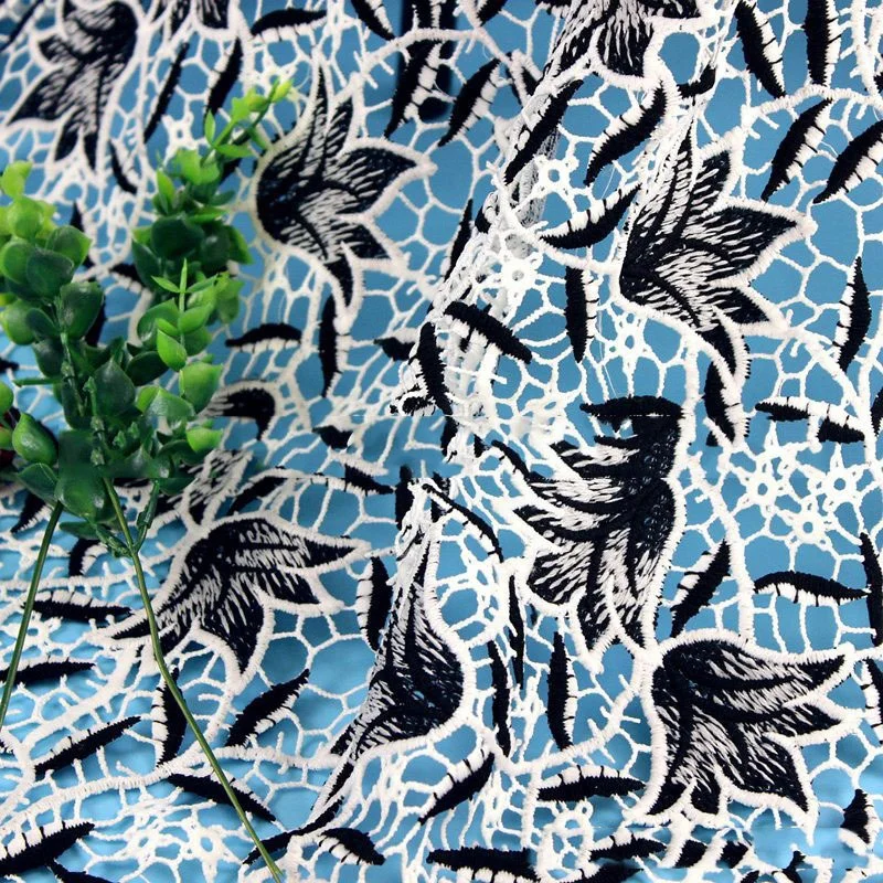 Latest Eco-Friendly Nigerian Rhinestone Two-Tone Cord Water Soluble Lace Fabric