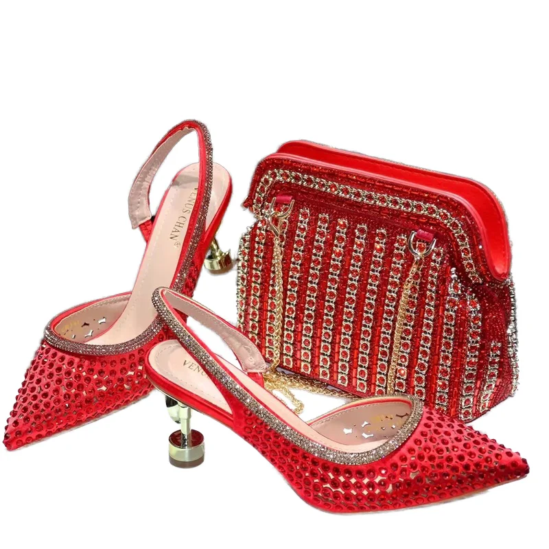 Новинка комплект из обуви и сумочки с камнями красивые итальянские туфли в комплекте сумочкой женская обувь высокого качества Свадебная тонкая