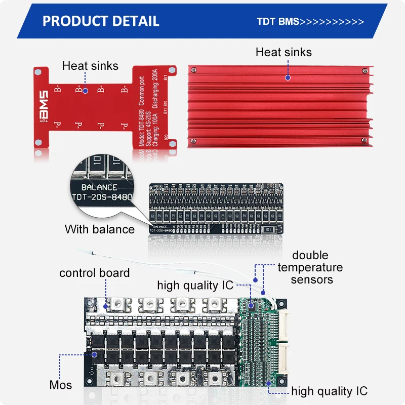 TDT hot sale LifePO4 Lithium battery bms 16S 48V 200A high current bms