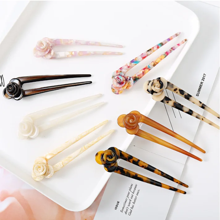 Acetate Hair Fork Carved Hair Stick Flower for Women Hair Chopsticks  Accept Material Decoration Environmental Acetic Materials