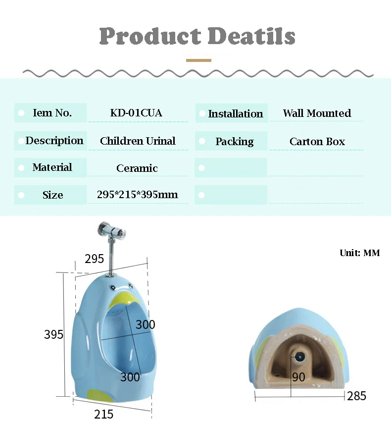 KD-K003U Commercial Sanitary Ware Products Chaozhou Made Ceramic Glazed Wall Urinal Children WC Room Blue Color Waterless Urinal