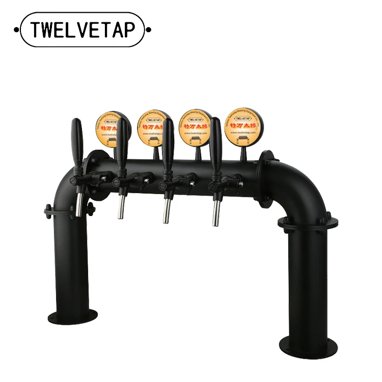
TWELVETAP Door Shape 4 Lines Big Beer Column Stainless Steel Tower With 4 Tap With Led Light Medallion Drink Filling Brewing U4 