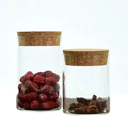 Borosilicate glass jar 1000ml cork lid wide with sphere corked lid glass jar storage