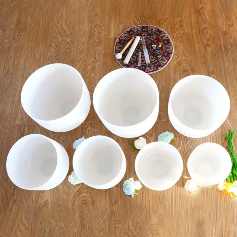 Donghai wholesale white singing crystal bowls frosted quartz bowls  meditation sound healing yoga therapy for sale
