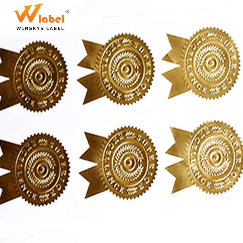 Cheap personalized custom adhesive Embossing aluminum gold foil paper label stickers printing