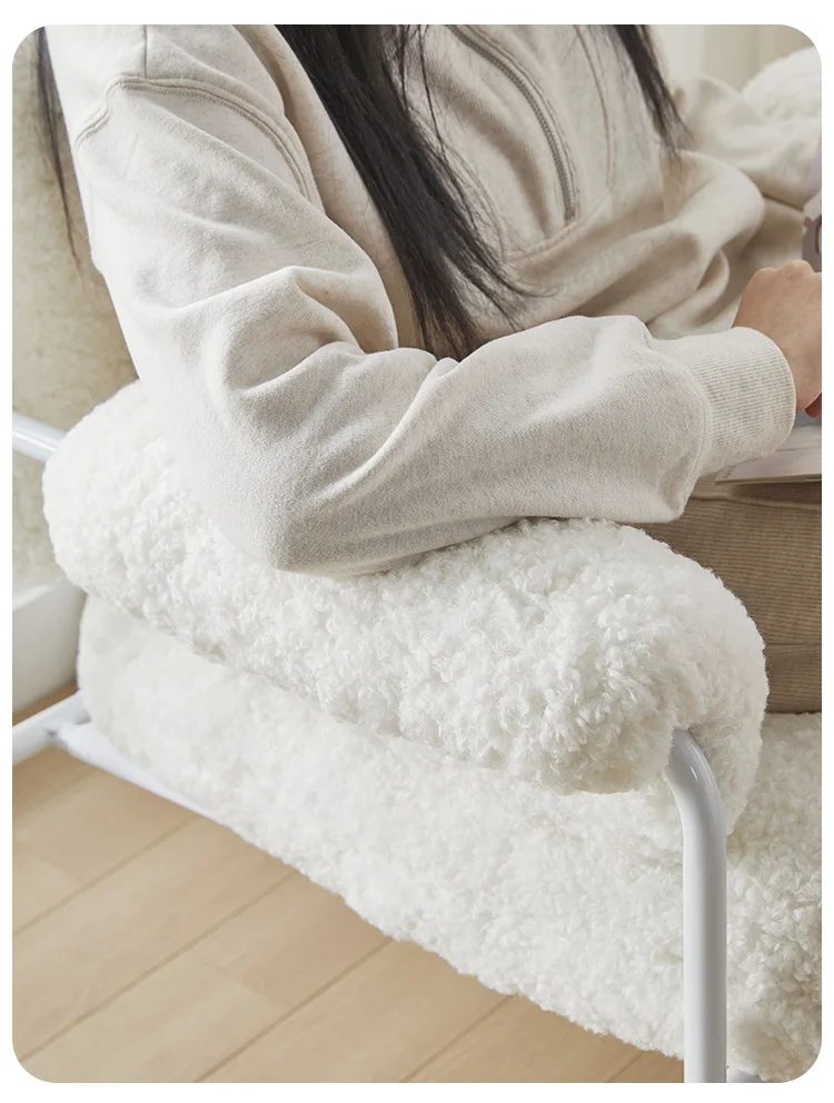 Nordic lounge leisure chair upholstery soft luxury artificial lamb wool metal leg single sofa for living bed room