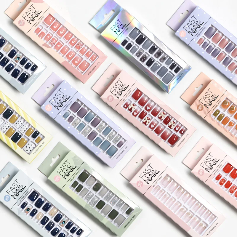 Wholesale Full Cover 24 Pcs Artificial False Toe Nails Non Toxic Press On Toenails Leopard Geometry Artificial Fake Toenails