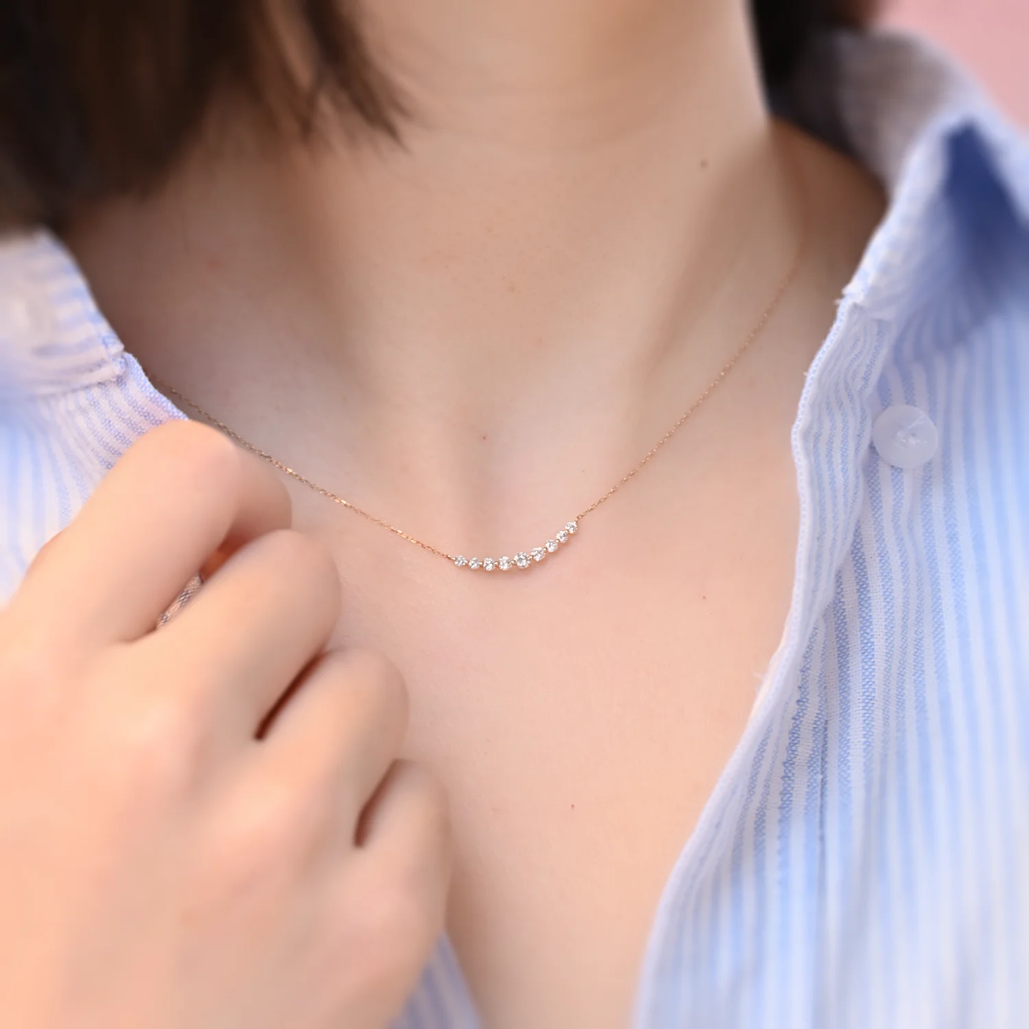 High Quality Fine Jewelry Design 18K Solid Gold Natural Diamond Necklace For Girls