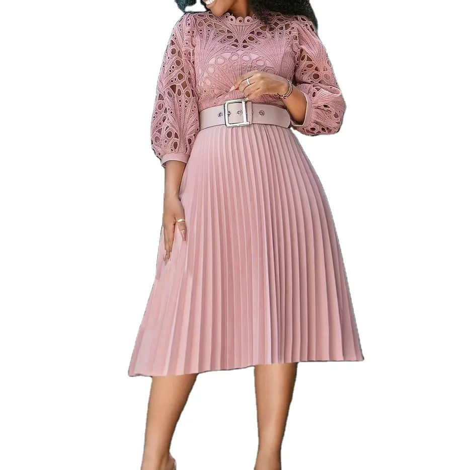 2022 New Arrival Wholesale Plus Size Women Dresses Solid Color O-neck Knee Length Women Oversize Casual Dress Women Clothing